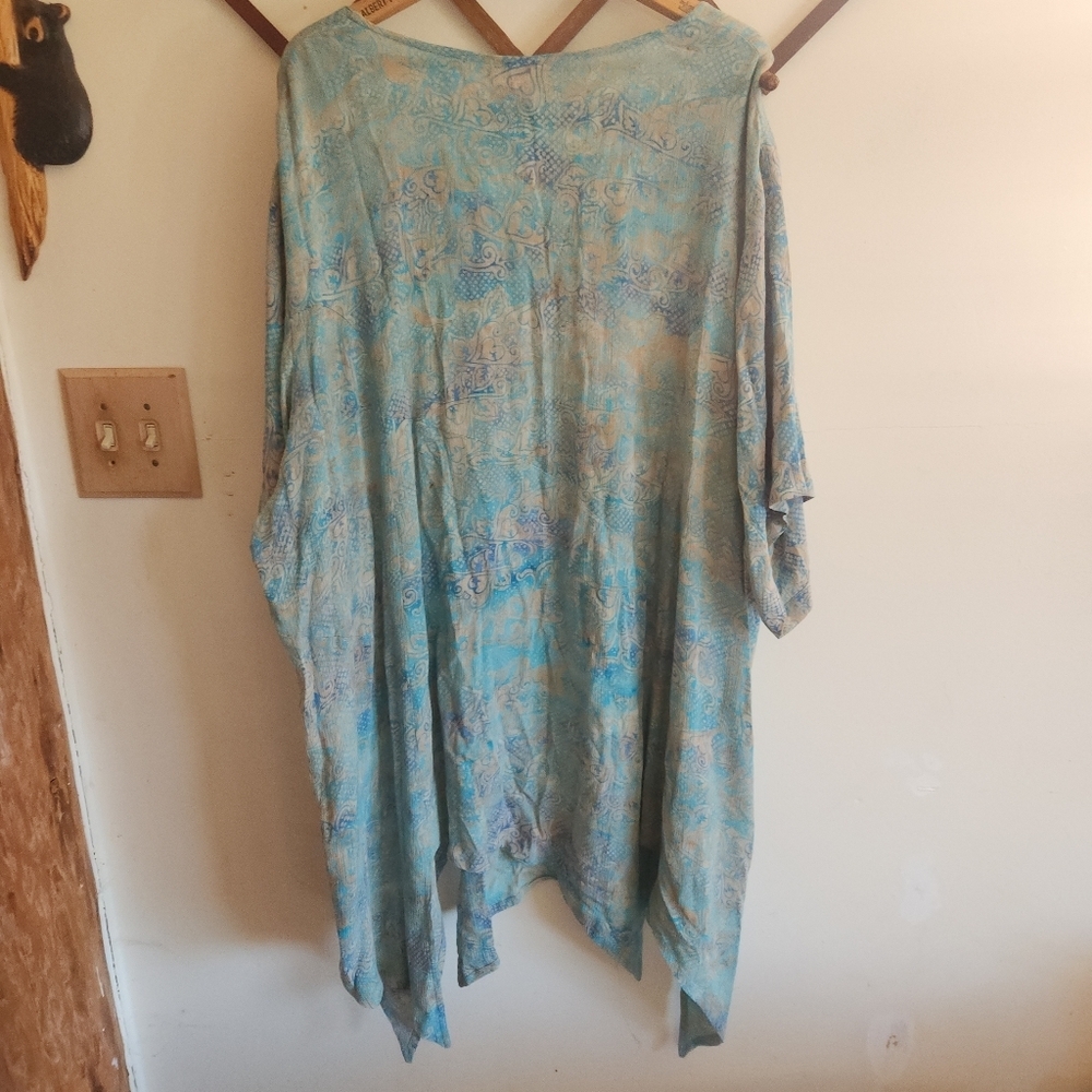 Plus Side Short Sleeve Tunic Beach Cover Floral Blue Gray Asymmetrical Hem 4x - Picture 10 of 10